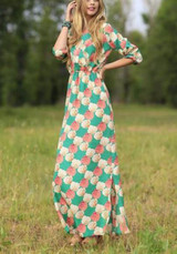 Green Floral Side Slit V-neck Bohemian Maxi Dress