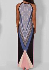 Blue Floral Cut Out Side Slit Maxi Dress