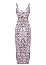 Pink Floral Irregular Backless Lace Up Thigh High Side Slits Flowy Maxi Dress