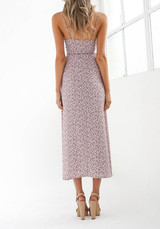 Pink Floral Irregular Backless Lace Up Thigh High Side Slits Flowy Maxi Dress