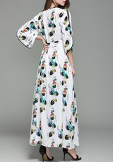 White Floral Sashes Bohemian Slit Casual Maxi Dress
