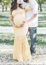 Yellow Floral Lace Off Shoulder Mermaid Maternity Babyshower Elegant Party Maxi Dress