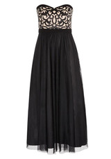 Black Patchwork Floral Grenadine Bandeau Off Shoulder Pleated Elegant Oversized Maxi Dress