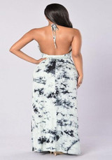 White Floral Print Tie Dye Halter Neck Tie Back Bohemian Maxi Dress White Floral Print Tie Dye Halter Neck Tie Back Bohemian Maxi Dress