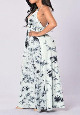 White Floral Print Tie Dye Halter Neck Tie Back Bohemian Maxi Dress White Floral Print Tie Dye Halter Neck Tie Back Bohemian Maxi Dress
