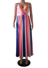 White Floral Rainbow Spaghetti Strap Zipper Off Shoulder Backless Maxi Dress