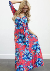 Red Floral Print Sashes V-neck Fashion Maxi Dress Red Floral Print Sashes V-neck Fashion Maxi Dress