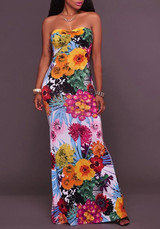 White Floral Print Off Shoulder Backless Holiday Maxi Dress