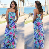 Green Floral Bandeau Pockets Fashion Maxi Dress