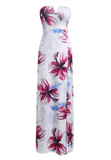 Rose Carmine Floral Bandeau Side Slit V-neck Maxi Dress Rose Carmine Floral Bandeau Side Slit V-neck Maxi Dress