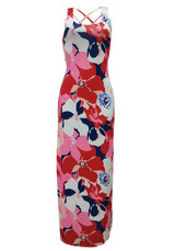 Pink Floral Cross Back Pleated Bodycon Beach Backless Clubwear Bohemian Maxi Dress