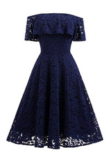 Purplish Blue Floral Lace Off Shoulder Backless A-line Elegant Homecoming Midi Dress