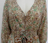 Multicolor Floral Print Irregular Sashes Front Slit V-neck Elastic Waist Seven's Sleeve High-Low Boho Maxi Dress