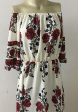 White Floral Side Slit Off Shoulder Boat Neck Boho Fashion Maxi Dress