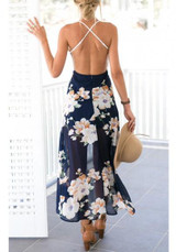 White Floral Lace Tie Back Irregular V-neck Fashion Midi Dress