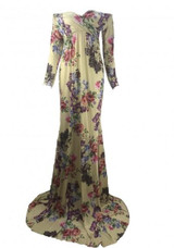 Yellow Floral Print Off Shoulder Backless Mermaid For Babyshower Elegant Maternity Maxi Dress