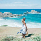 Blue-White Floral Print Square Neck Spaghetti Strap Backless Bohemian Maxi Dress