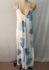 White Floral Print Pockets Draped Spaghetti Strap V-neck Oversize Bohemian Maxi Dress