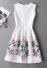 Multicolor Floral Print Round Neck Sweet Midi Dress