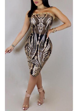 Black Floral Sequin Grenadine Bandeau Off Shoulder Backless Bodycon Clubwear Party Midi Dress