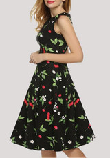Black Floral Print Draped Bodycon Tutu Vintage Party Midi Dress