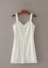 Casual White Floral Lace Deep V-neck Backless Spaghetti Strap Club Mini Dress