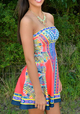Casual Red Floral Bandeau Sleeveless Mini Dress