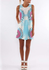 Casual Light Blue Floral Print Round Neck Sleeveless Mini Dress