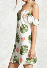 White Floral Ruffle Spaghetti Strap Off Shoulder Zipper Backless Homecoming Party Mini Dress