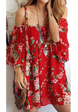 Casual Red Floral Condole Belt Backless Mini Dress
