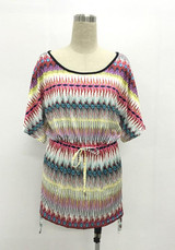 Casual Red Floral Drawstring Round Neck Elbow Sleeve Mini Dress