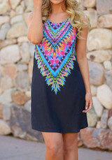 Casual New Women Black Floral Round Neck Sleeveless Loose Casual Mini Dress