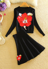 Casual Black Floral Pleated 2-in-1 Round Neck Mini Dress