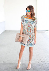 Casual New Women White Floral Print Irregular Chiffon Round Neck Mini Dress