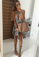 Casual Blue Floral Round Neck Sleeveless Bohemian Loose Mini Dress