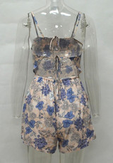 Casual White Floral Print Tie Back Off Shoulder Backless Mini Dress