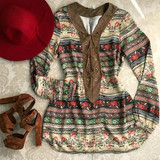 Casual Red Floral Drawstring Bow Irregular Fashion Mini Dress