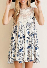 Casual New Women White Patchwork Lace Floral Draped Sleeveless Fashion Mini Dress