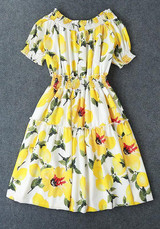 Casual Yellow Floral Draped Off Shoulder Short Sleeve Fashion Mini Dress