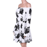 Beach Floral Boho Dress Sexy Off the Shoulder Flare Sleeve Empire Mini Dress