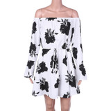 Beach Floral Boho Dress Sexy Off the Shoulder Flare Sleeve Empire Mini Dress