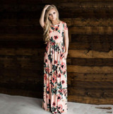 Summer Women Floral Print Short Sleeve Empire Waist Boho Party Long Beach Maxi Dresses