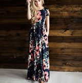 Summer Women Floral Print Short Sleeve Empire Waist Boho Party Long Beach Maxi Dresses