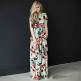 Summer Women Floral Print Short Sleeve Empire Waist Boho Party Long Beach Maxi Dresses