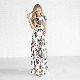 Summer Women Floral Print Short Sleeve Empire Waist Boho Party Long Beach Maxi Dresses