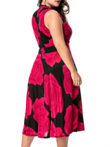 Casual Deep V-Neck Color Block Floral Swing Plus Size Maxi Dress