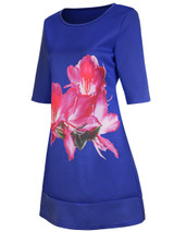 Casual Round Neck Floral Printed Plus Size Shift Dress With Half Sleeve
