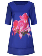 Casual Round Neck Floral Printed Plus Size Shift Dress With Half Sleeve