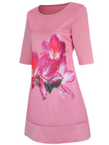 Casual Round Neck Floral Printed Plus Size Shift Dress With Half Sleeve