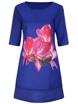 Casual Round Neck Floral Printed Plus Size Shift Dress With Half Sleeve
